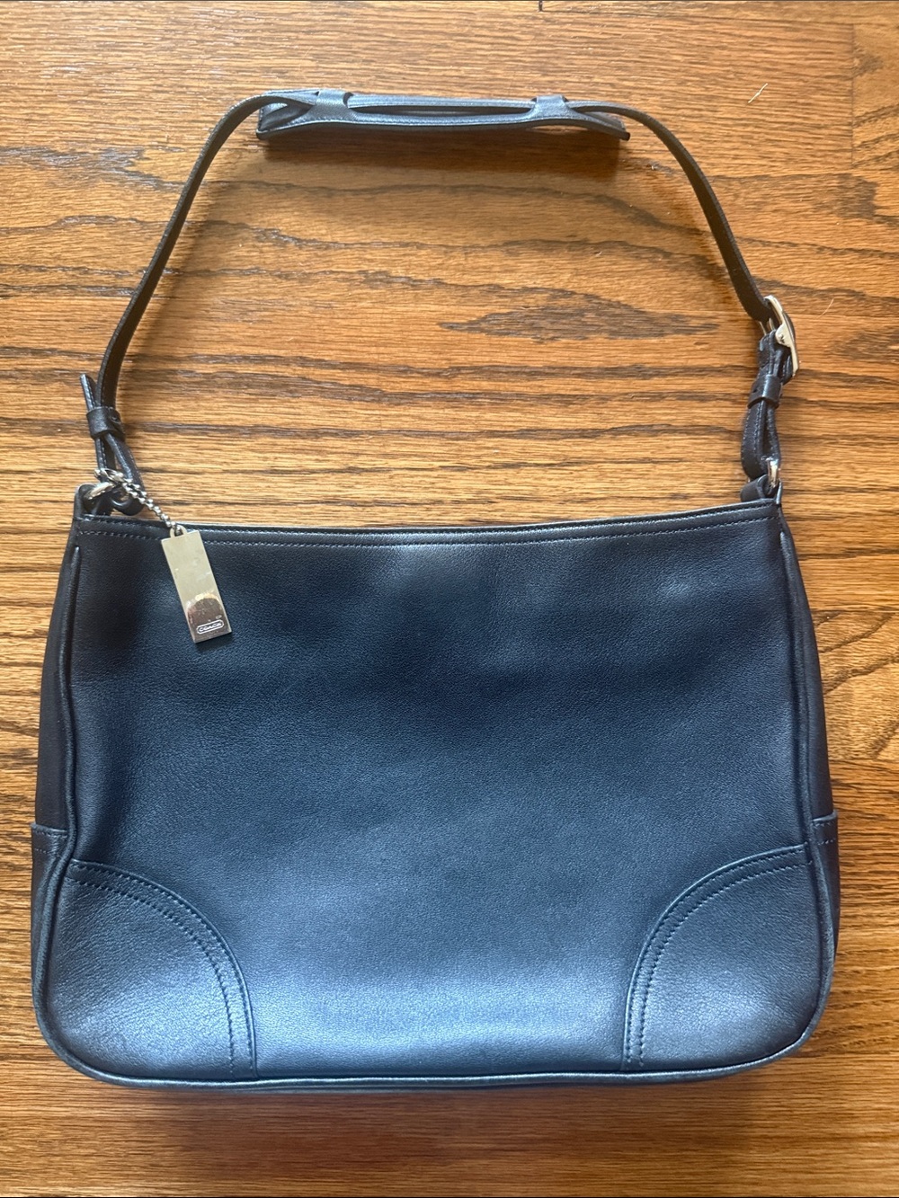 Coach Black Leather Small Shoulder Bag with Coach Silver Tag